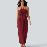 Hourglass Bodycon Halter Tie Maxi Dress with Pockets