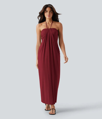 Hourglass Bodycon Halter Tie Maxi Dress with Pockets