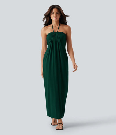 Hourglass Bodycon Halter Tie Maxi Dress with Pockets