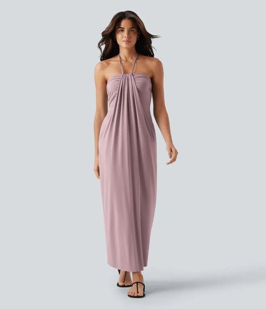 Hourglass Bodycon Halter Tie Maxi Dress with Pockets