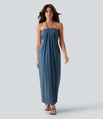 Hourglass Bodycon Halter Tie Maxi Dress with Pockets