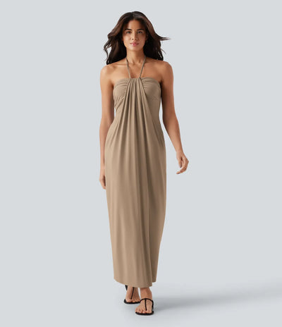 Hourglass Bodycon Halter Tie Maxi Dress with Pockets